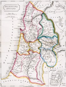 Palesztina térképe, Palestina Antiqua, Samuel Butler „Az ókori földrajz atlasza” című művéből, Londonban, 1829 körül